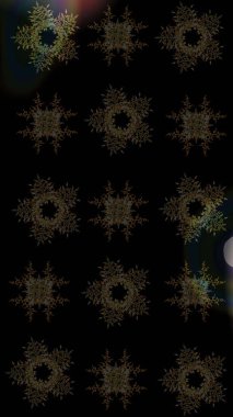 Kar tanelerinin soyut arkaplanlı Noel şablonu. Noel ve yeni yıl moda baskıları için tatil tasarımı. Raster illüstrasyonu. Siyah, kahverengi ve gri kar taneleri.