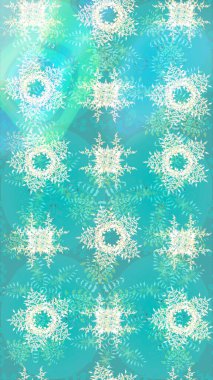 Raster illüstrasyonu. Renkli arka planda izole tatlı kar taneleri. Soyut mandala ya da tuhaf kar tanesi çizgisi sanat tasarımı.