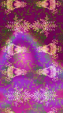 Mor, mor, yeşil lale çiçekli Raster eskiz deseni. Karşılama ya da düğün geçmişi olarak kullanılabilir. Paket kağıdı için en iyisi. Doğal kozmetik ürünleri, parfüm, çiçekçi dükkanı için bahar ihalesi tasarımı