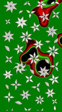 Çiçekli ipek eşarp. El çizimi çiçek unsurları olan soyut çizim raster deseni. Retro tekstil tasarım koleksiyonu. 1950-1960 motifleri. Yeşil yeşile.