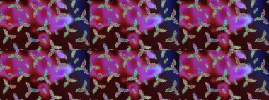 Kar tanelerinin soyut arkaplanlı Noel arkaplanı. Kahverengi, mor ve mor kar taneleri. Güzel tasarım. Raster illüstrasyonu. Noel için tatil tasarımı, Yeni Yıl moda baskıları.