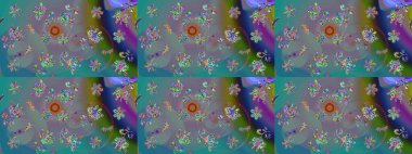 Vadinin mavi renkli çiçekleri. Çiçeksel çizim kalıbının çizimi.