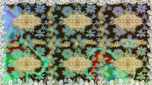 Lüks, kraliyet ve Viktorya dönemi konsepti. Kahverengi yerine altın rengi klasik barok çiçekli desenler. Kahverengi renklerde altın element. Süslü raster dekorasyonu.