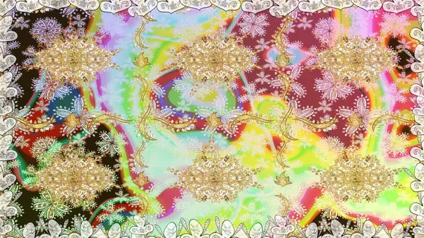 Geleneksel klasik altın desen. Altın elementlerle nötr renklerde altın desen. Raster oryantal süs. Barok tarzında kusursuz bir doğulu süsü..