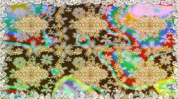 Klasik klasik klasik arka plan. Geleneksel oryantasyon süsü. Kusursuz klasik raster altın desenli. Tarafsız renklerde altın elementlerle kusursuz desen.