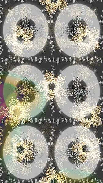 Raster illüstrasyonu. Noel ve yeni yıl moda baskıları için tatil tasarımı. Gri, nötr ve bej renkler. Kar tanelerinin soyut arkaplanlı Noel deseni.