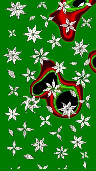 Çiçekli ipek eşarp. El çizimi çiçek unsurları olan soyut çizim raster deseni. Retro tekstil tasarım koleksiyonu. 1950-1960 motifleri. Yeşil yeşile.