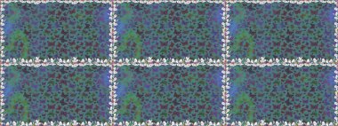 Güzel bir kumaş tasarımı. Soyut, pürüzsüz bir arkaplan. Mavi ve gri renklerin çizimi. Raster kelebekleri deseni.