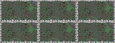 Raster. Egzotik Kelebeklerle tropik ve pürüzsüz bir düzen. Moda Kumaşı Tasarımı. Yeşil ve gri renkli resimler.