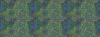 Kumaş, Tekstil, Baskı ve Davetiye için arka plan. Raster illüstrasyonu. Mavi ve yeşil arka planda kelebek olan kusursuz desen.