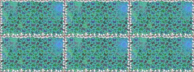 Doğadaki güzellik. Raster. Kumaş, tekstil, baskı ve davetiye örnekleri. Mavi ve yeşil arka planda uçan güzel kelebek. Kusursuz desen.