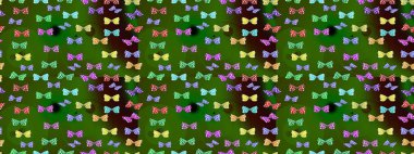 Giysi tarzı için yeşil arka planda dekorasyon. Fantezi renkli resimler koleksiyonu. Tasarım için Raster Kelebekleri. Farklı renkte kelebeklerin çizimi. Raster illüstrasyonu.