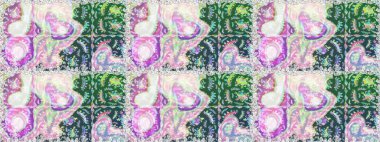 Tarafsız ve yeşil renklerde güzel bir tekstil. Çiçeklerle suluboya desenli çiçek deseni. Raster illüstrasyonu.