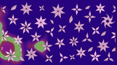 Raster illüstrasyonu. Mavi renkli çiçekler. Çiçek desenli çizim. Asya tekstil tarzında. Renkli Bahar Teması eskiz kalıbı. Düz Çiçek Elementleri Tasarımı.