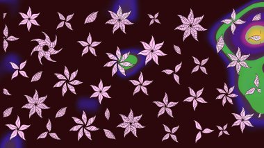 Renkli Bahar Teması eskiz kalıbı. Sevimli çiçek raster deseni. Düz Çiçek Elementleri Tasarımı. Kahverengi renkte çiçekler.