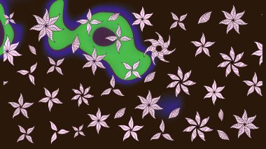 Raster Çiçek İllüstrasyonu 'nun şirin tekstili. Kahverengi renkli etnik çiçeklerle zarif bir eskiz deseni..