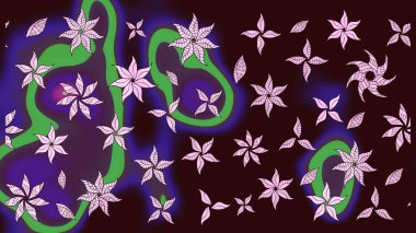 Tekstil, kumaş, ambalaj, hatıra defteri için hoş bir çiçek arkaplanı. Çocuksu tasarım. Kahverengi arka planda. Elle çizilmiş karalama çiçekleri ile Raster çizim deseni.