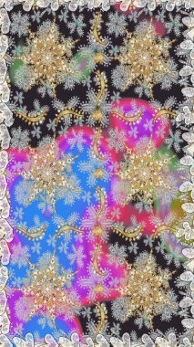 Gri renklerde, altın elementlerle kusursuz desen. Kusursuz altın desen. Raster doğulu süsü.