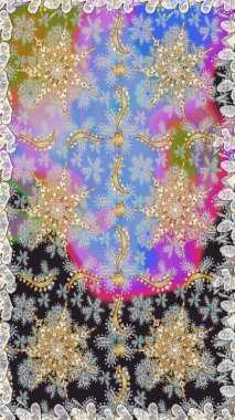 Çiçekli süslemeli, pürüzsüz bir desen. Doğu tarzında klasik tasarım öğesi. Gri renkli geleneksel Arapça dekor. Süslü dantel iz sürücü. Duvar kağıdı için altın süslü illüstrasyon.