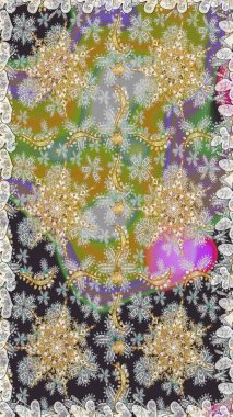 Gri renklerdeki altın element. Barok tarzında altın çiçekli süs. Altın çiçekli, pürüzsüz desen. Damask arkaplanı.