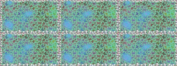 Rastgele yeşil ve mavi kelebekler şirin desenler. Kelebek yeşil ve mavi arka planda. Davetiye, kart ve parmak izi için basit kadınsı bir model. Raster illüstrasyonu. Kusursuz..