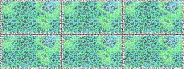 Mavi renkte güzel renkli kelebekler. Raster illüstrasyonu. Kusursuz desen. Kumaş, tekstil, baskı ve davet için arkaplan.