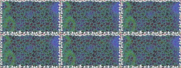 Mavi ve gri renkte güzel renkli kelebekler. Kusursuz desen. Raster illüstrasyonu. Kumaş, tekstil, baskı ve davet için arkaplan.