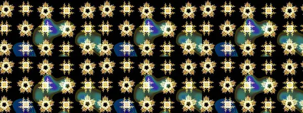 Raster illüstrasyonu. Siyah, sarı ve yeşil renkli kristal kar taneleri.