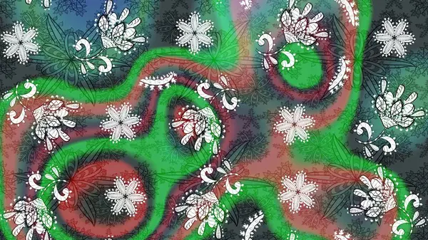 Yeşil çiçekli eskiz deseni, suluboya çiçek deseni, sevimli çiçek, duvar kağıdı, kart veya kumaş için fayanslı. Raster - stok.