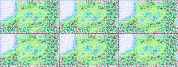 Kelebek tasviri. Yeşil ve mavi arka planda güzel renkli kelebek. Raster. Sırtın için parlak bir dövme. Tropik gerçekçi kelebek.