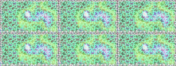 Mavi ve yeşil arka planda güzel renkli bir kelebek. Kelebek tasviri. Tropik gerçekçi kelebek. Sırtın için parlak bir dövme. Raster..