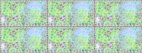 Kumaş, Tekstil, Baskı ve Davetiye için arka plan. Raster illüstrasyonu. Tarafsız ve yeşil arka planda kelebek deseni.