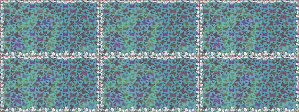 Raster illüstrasyonu. Elin kusursuz deseni suluboya desenli siluet kelebekleri. Klasik tarzda hem de. Mavi ve kahverengi renkli çizimler.