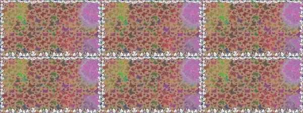 Kumaş, tekstil, baskı ve davetiye için arka plan. Kusursuz desen. Bej ve nötr renklerde güzel renk kelebekleri. Raster illüstrasyonu.