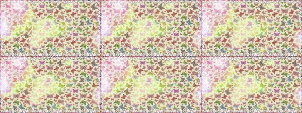 Raster illüstrasyonu. El çizimi kelebekli moda raster yaz deseni. Kusursuz desen. Kağıt, kumaş, ambalaj kağıdı ve duvar kağıdı tasarımı için sevimli bir arkaplan.