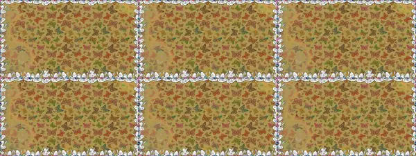 Tekstil, duvar kâğıtları, web sayfası arkaplanları ve yüzey dokuları için mükemmel. Sarı ve kahverengi renklerdeki renkli kelebeklerin kusursuz arka planı. Raster illüstrasyonu.