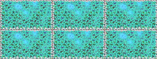 Çocuk için bahar paleti olan güzel raster kelebeği. Mavi ve yeşil arka planda bulunan suluboya kelebekler. Raster illüstrasyonu. Klasik tarzda..