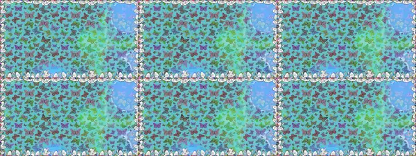 Giysiler için böcek kumaşı klipsleri tekrarlanıyor. Davetiye, kart ve parmak izi için basit kadınsı bir model. Uçan kelebek keten temalı Raster sanatı. Mavi ve yeşil renkteki kusursuz kelebek şablonu