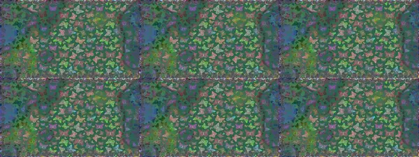 Kumaş, Tekstil, Baskı ve Davetiye için arka plan. Raster illüstrasyonu. Mavi ve yeşil arka planda kelebek olan kusursuz desen.