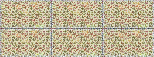 Sonsuz. Gri ve kahverengi arka planda güzel, pürüzsüz kelebek örtüsü. Giysi kumaşı için böcek dokusu parçası tekrarlanıyor. Çizim, karalama, karalama. Raster illüstrasyonu. Bahar Kelebeği teması.