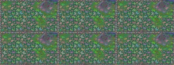 Raster renkli sonsuz doku. Elle çizilmiş illüstrasyon. Bahar ve yaz tasarımı için renkli bir arkaplan. Kelebeklerle kusursuz desen.