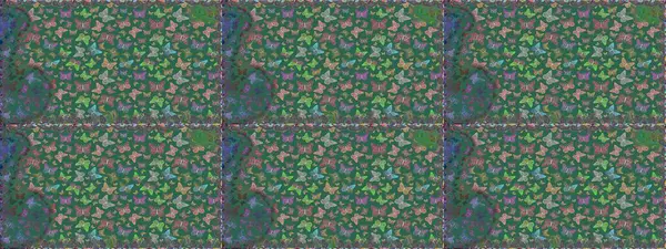 Mavi ve gri arka planda güzel renkli kelebeklerin Raster vintage el çizimi. Raster illüstrasyonu. Moda sevimli kumaş tasarımı.