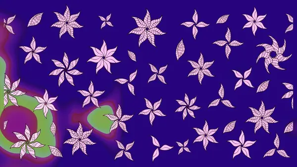 Raster illüstrasyonu. Mavi renkli çiçekler. Çiçek desenli çizim. Asya tekstil tarzında. Renkli Bahar Teması eskiz kalıbı. Düz Çiçek Elementleri Tasarımı.