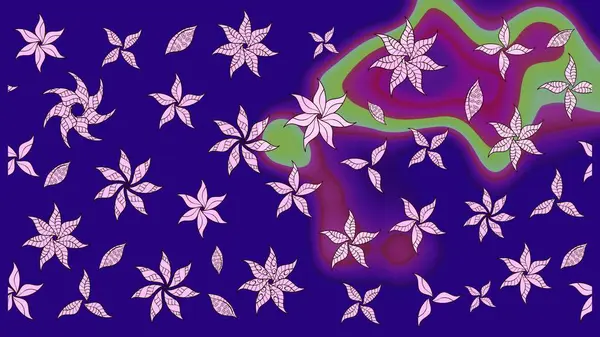 Çiçeksel çizim kalıbının yansıması. Vadinin mavi renkli çiçekleri.