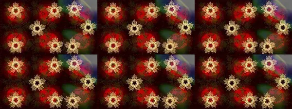 Kar tanelerinin soyut arkaplanlı Noel şablonu. Raster illüstrasyonu. Kahverengi, siyah ve kırmızı renkler. Noel ve Yeni Yıl moda baskıları için tatil tasarımı.