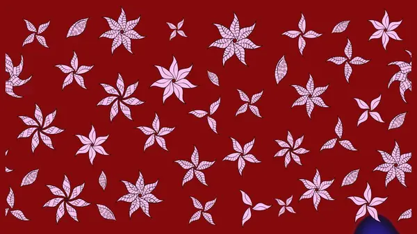 Elle çizilmiş çiçek desenli Raster çizimi. Kırmızı arka planda. Çocuksu tasarım. Tekstil, kumaş, ambalaj, hatıra defteri için güzel çiçek arkaplanı..