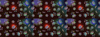 Küçük çiçekli basit bir çiçek çizimi. Raster tasarımı. Moda baskısı, albüm, ambalaj kağıdı ve duvar kağıdı için zarif dekoratif süslemeler. Kahverengi, yeşil ve gri renkte şirin çiçekler.