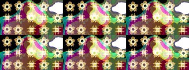 Renkli arka planda izole kar taneleri. Raster illüstrasyonu. Kar taneleri radyal kahverengi ve yeşil renkler.