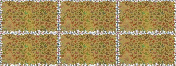 Elin kusursuz deseni suluboya desenli siluet kelebekleri. Raster illüstrasyonu. Sarı, kahverengi ve nötr renklerde illüstrasyon. Klasik tarzda..