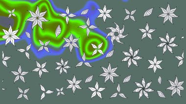 El çizimi. Raster illüstrasyonu. Çiçekli, yapraklı, çiçek desenli çizim..